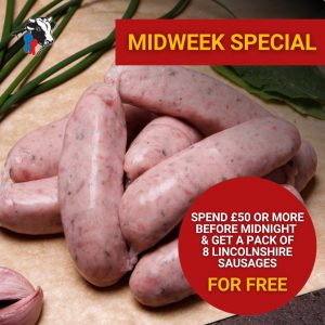 FREE PACK OF LINCOLNSHIRE SAUSAGES ON ORDERS OVER £50 (8S)